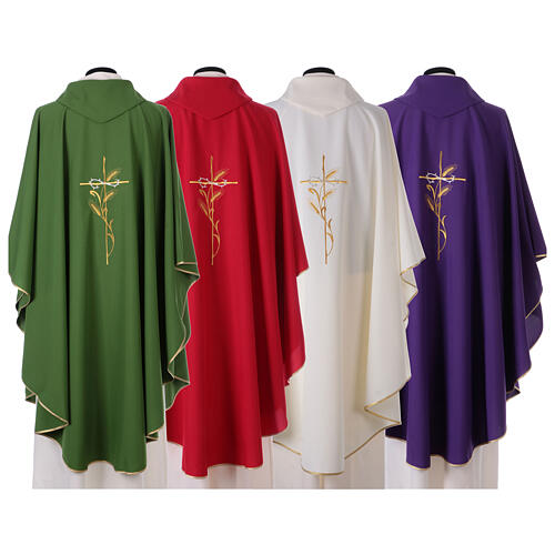 Chasuble in polyester cross wheat crown of thorns embroidery 10