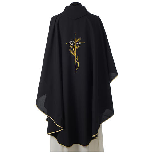 Chasuble in polyester cross wheat crown of thorns embroidery, black 4