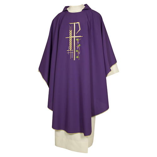 Chasuble sacerdotale 100% polyester croix épis feuille 4