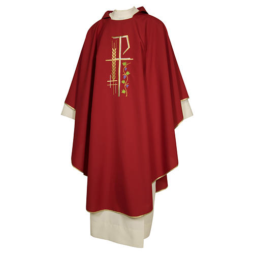 Casula sacerdotale 100% poliestere croce spiga foglia 2