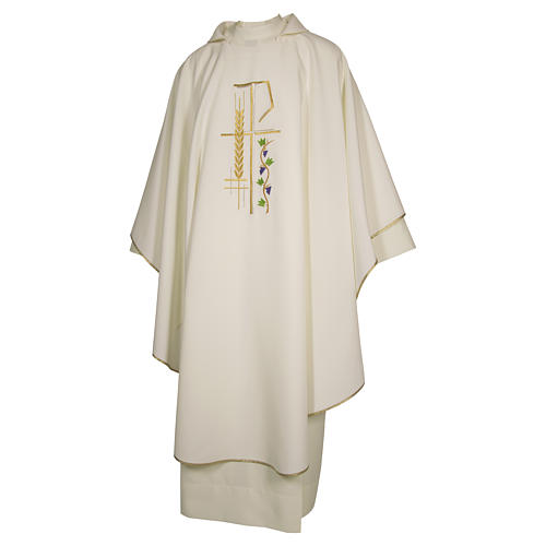 Casula sacerdotale 100% poliestere croce spiga foglia 3