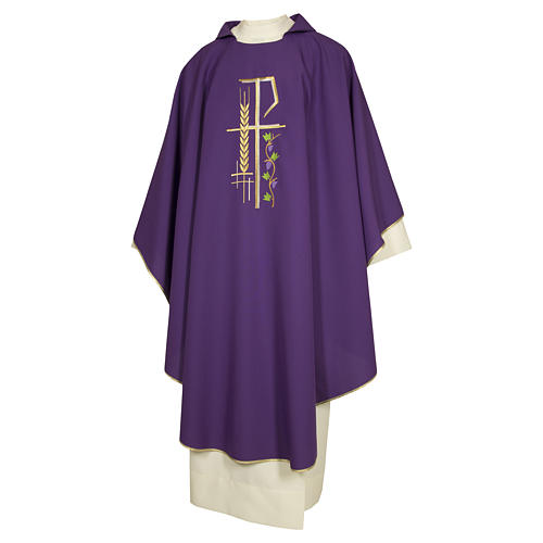 Casula sacerdotale 100% poliestere croce spiga foglia 4