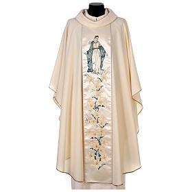 Chasuble sacerdotale 100% pure laine naturelle fleurs Vierge