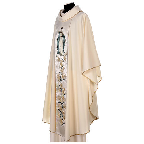Chasuble sacerdotale 100% pure laine naturelle fleurs Vierge 4