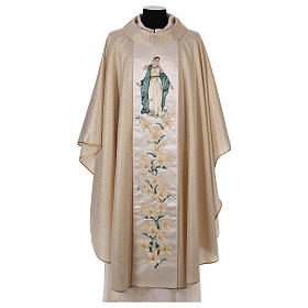 Chasuble Mary and flowers 93% wool, golden