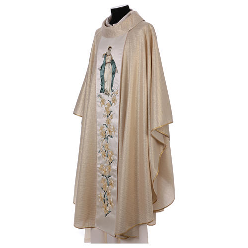 Chasuble Mary and flowers 93% wool, golden 4