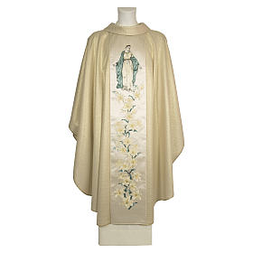 Chasuble Mary and flowers 93% wool, stripes