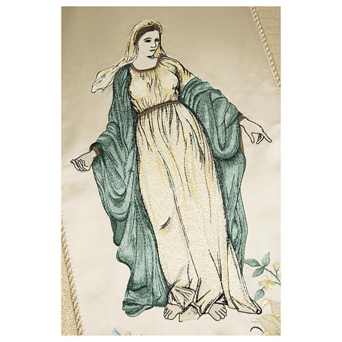 Chasuble Mary and flowers 93% wool, stripes 2