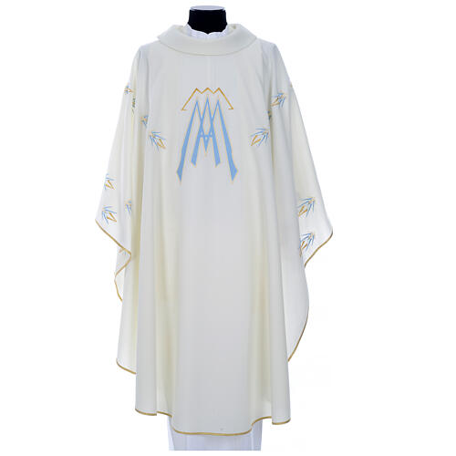 Chasuble with Marian symbol embroidery in polyester 1