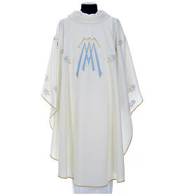 White Chasuble with Marian symbol embroidery in polyester