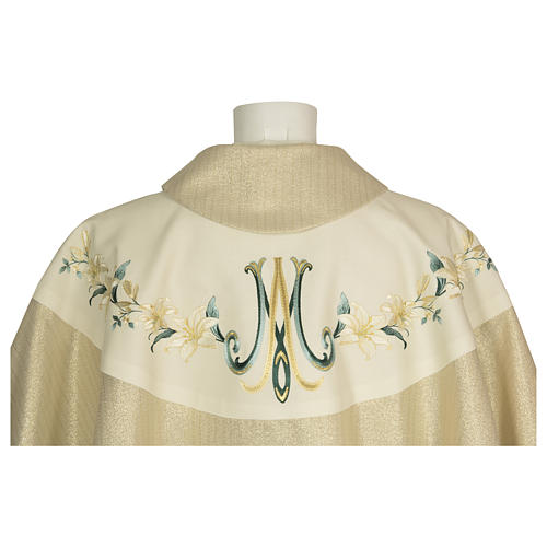 Priest Chasuble in 100% wool with Marian symbol and flower decorations 3