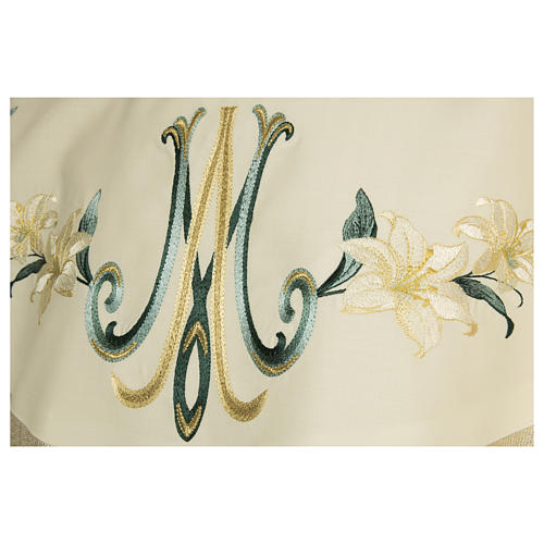 Casulla Mariana con decoraciones florales lana viscosa efecto dorado 2
