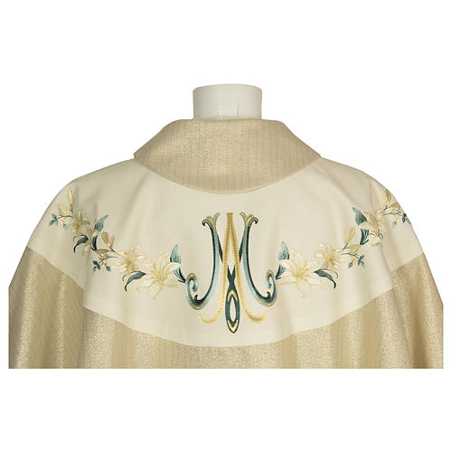 Casulla Mariana con decoraciones florales lana viscosa efecto dorado 3