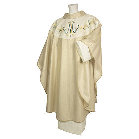 Latin Chasuble with golden effect, Marian symbol with flower decorations