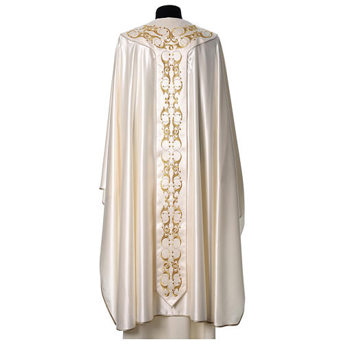 Chasuble gotique en tissu 100% pure soie naturelle avec broderie florale sur bande centrale 9