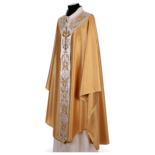 Gold Priest Chasuble in wool and lurex IHS and cross 3