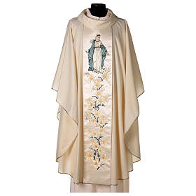 Chasuble in wool and lurex Madonna and flowers