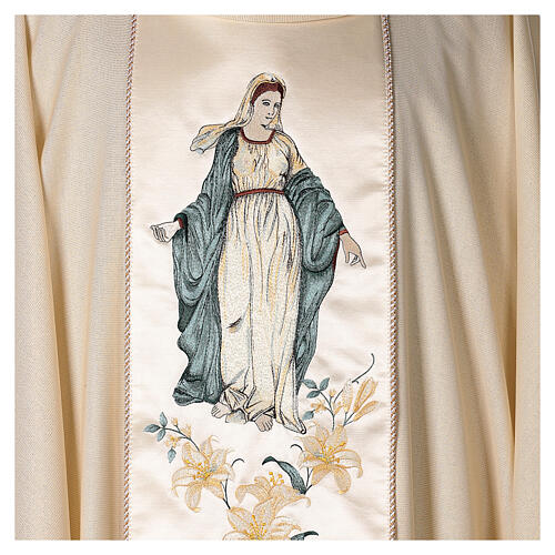 Chasuble in wool and lurex Madonna and flowers 2