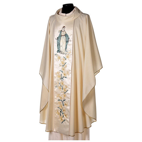 Chasuble in wool and lurex Madonna and flowers 3