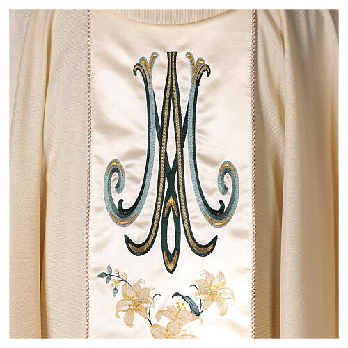 Chasuble in wool and lurex Madonna and flowers 4