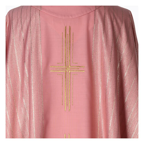 Chasuble 100% wool Tasmania with three crosses, pink 5