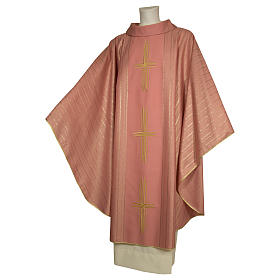 Chasubles: Chasuble 100% pure laine vierge double retors Tasmanie 3 croix rose