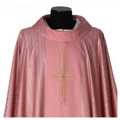 Chasuble 100% pure laine vierge double retors Tasmanie 3 croix rose 2