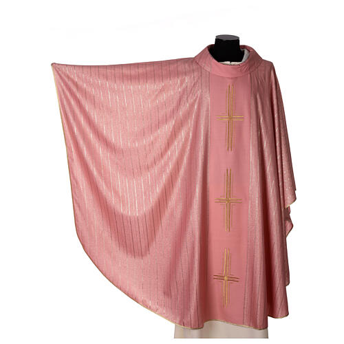 Chasuble 100% pure laine vierge double retors Tasmanie 3 croix rose 3