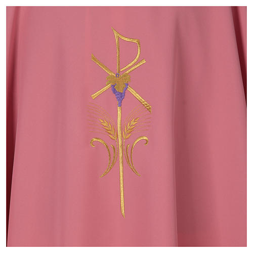 Ornat kapłański 100% poliester z kłosami krzyżem winogronem różowy 4