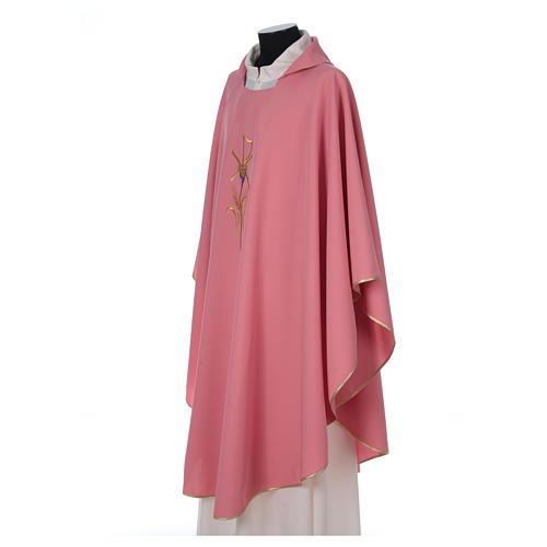 Casula sacerdote 100% poliéster com trigo cruz uva cor-de-rosa 3