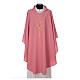 Pink Catholic Priest Chasuble with cross wheat and grapes in polyester s1