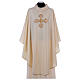 Chasuble blanche brodée main soie et laine Monastère Montesole s1
