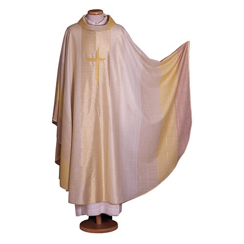 Priest chasuble with cross machine embroidered, wool and lurex Gamma 4