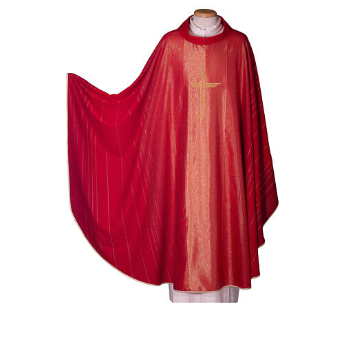 Priest chasuble with cross machine embroidered, wool and lurex Gamma 4