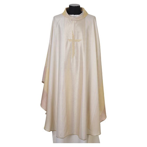Priest chasuble with cross machine embroidered, wool and lurex Gamma 6