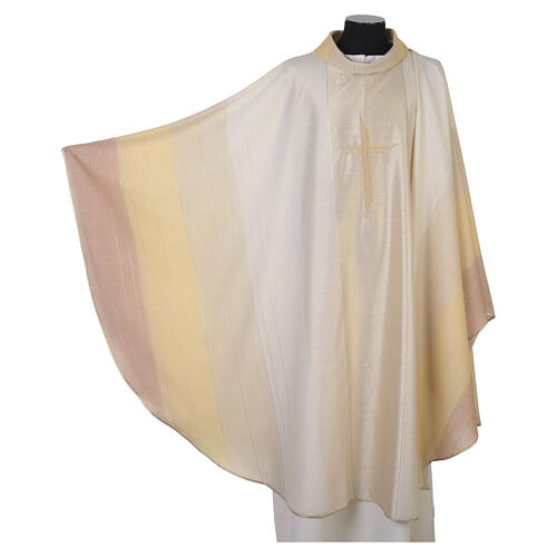 Priest chasuble with cross machine embroidered, wool and lurex Gamma 12