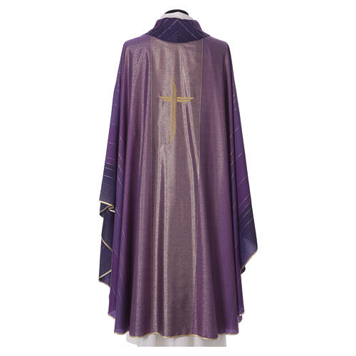 Priest chasuble with cross machine embroidered, wool and lurex Gamma 15