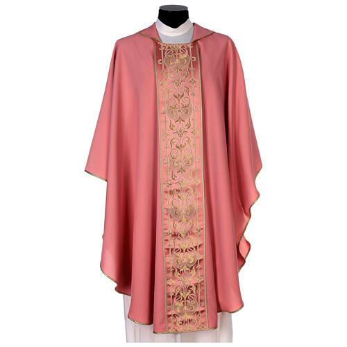 Pink Priest Chasuble with gold frontal orphrey 1