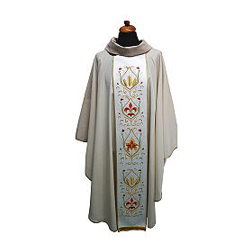 Chasuble in wool and lurex blend with embroidered orphrey