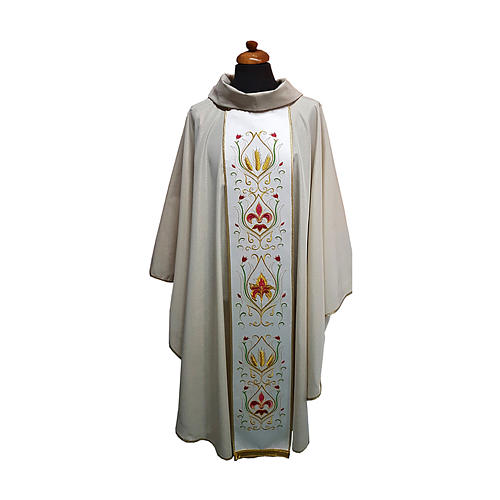Chasuble in wool and lurex blend with embroidered orphrey 1