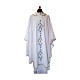 White Marian Chasuble with light blue embroidery and front and back s1