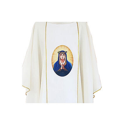 White Marian chasuble with print on front and back 4