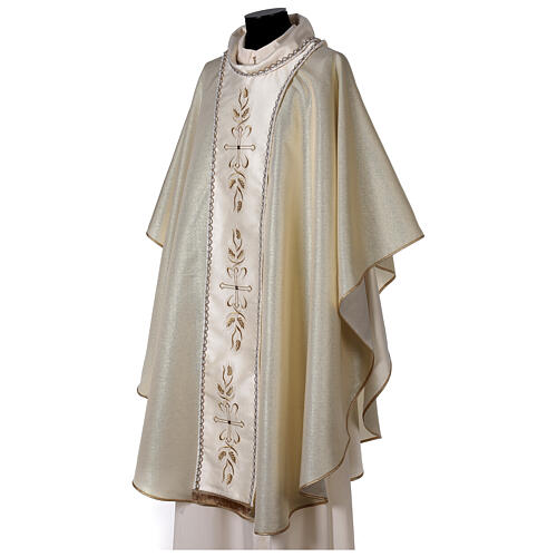 Casula tecido Papal dourado estolão bordado e pedras 3