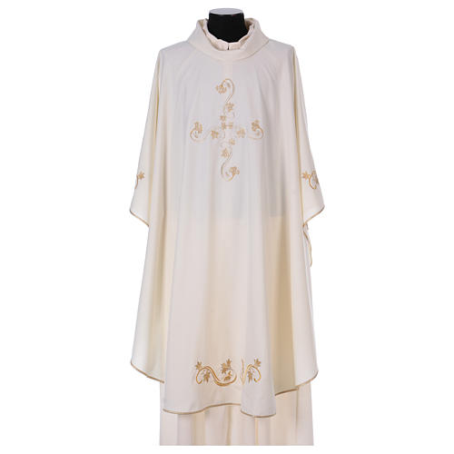 Vatican chasuble in canvas with lateral embroideries and central cross 1