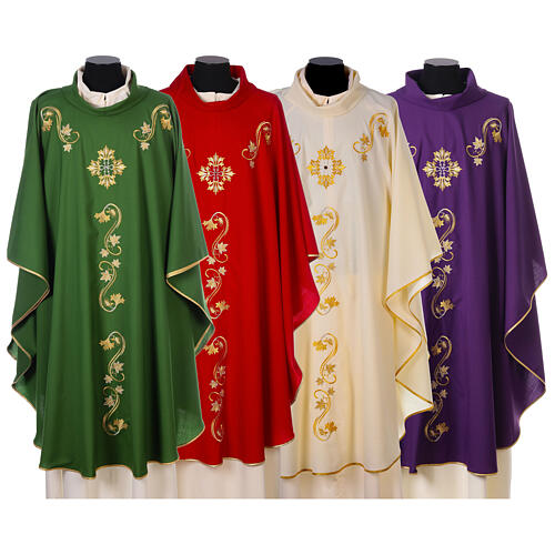 Priest Chasuble in pure wool with embroideries and precious stones 1