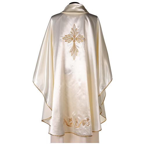 Chasuble en satin brodé or avec croix 5