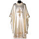 Chasuble en satin brodé or avec croix s1