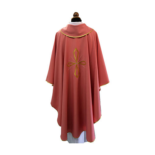 Pink Priest Chasuble with embroidered cross and shiny precious stones 2