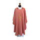 Pink Priest Chasuble with embroidered cross and shiny precious stones s1