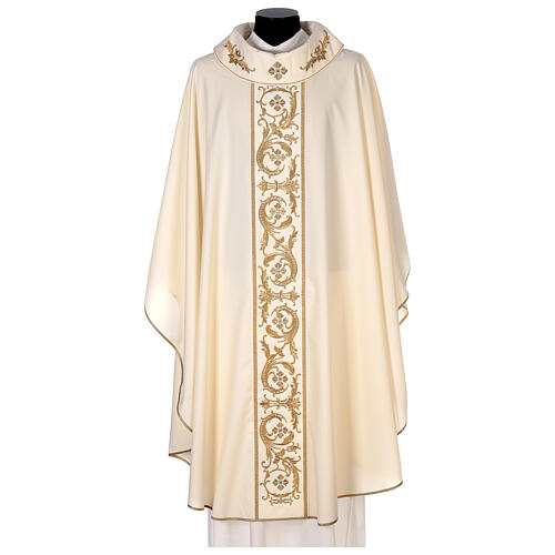 Pure Wool Chasuble with roll collar and gold embroideries 1